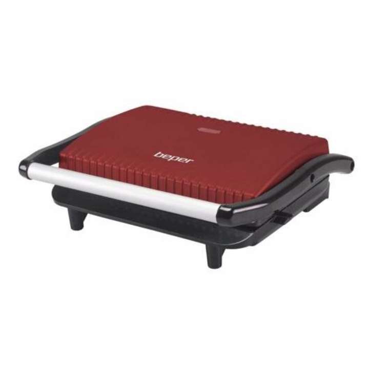 Sandwich-maker Beper P101TOS002, 850W, maner aluminiu, placi cu invelis antiaderent, Rosu