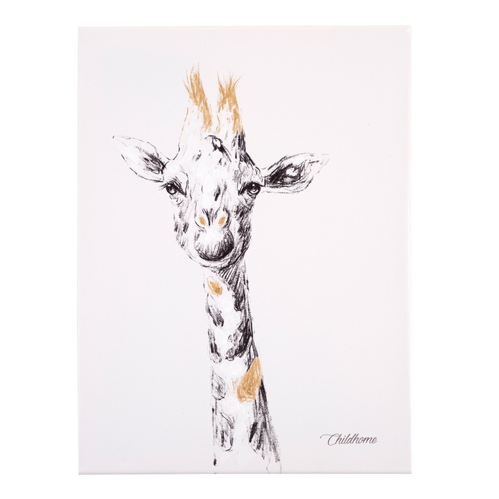 Маслена картина Childhome 30x40 см, Бял жираф със златни детайли