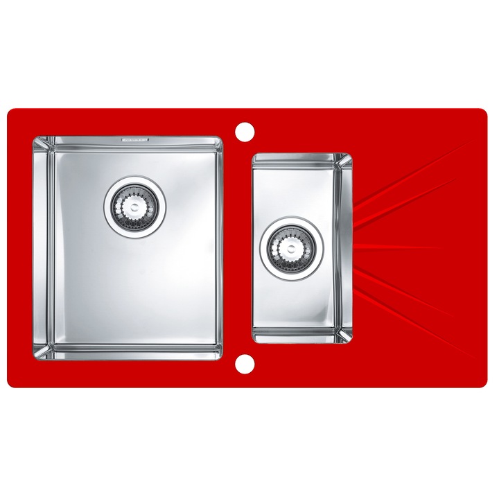 Chiuveta Alveus Karat 20 cuva stanga, sticla securizata si inox, rosu 860x500 mm si sifon pop up