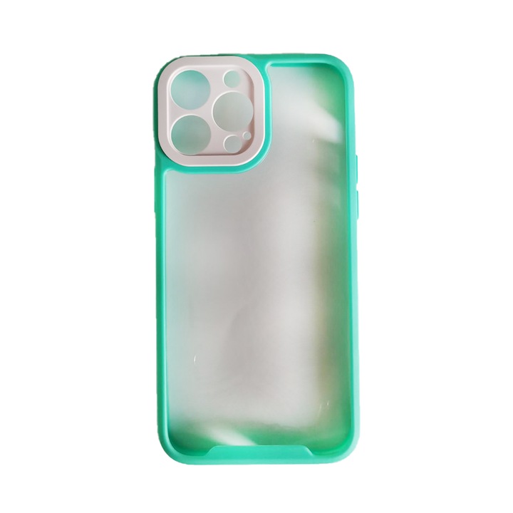 Husa G-Tech Antisoc 360 compatibila cu Apple iPhone 13 Pro Max, Carcasa de protectie spate si camera foto, Silicon, Mint