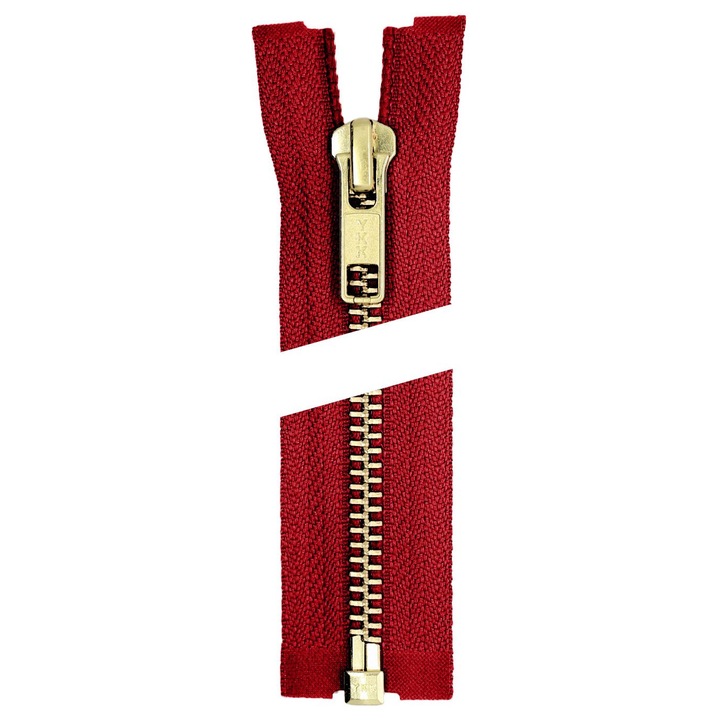 Fermoar metalic detasabil, pentru tesaturi dure inclusiv piele, spira metalica aurie #5, YKK lungime 75 cm, rosu
