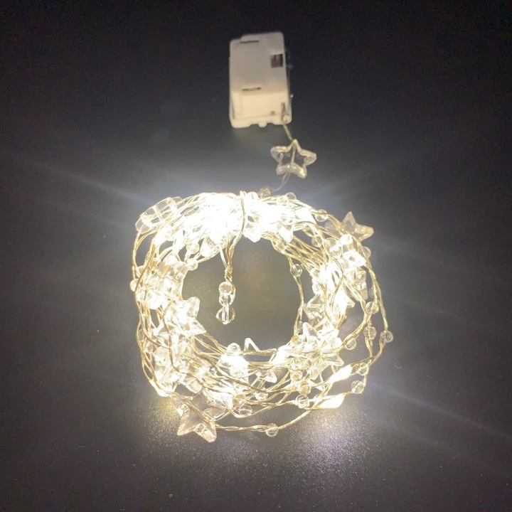 Instalatie decorativa micro LED cu 20 becuri, cu baterii, fir de 2 m-STEA, culoare alb cald