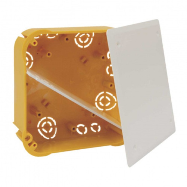 PVC védődoboz, gipszkarton csatlakozás, IP30 védettség, 115x115x45 mm, Kopos, Sárga