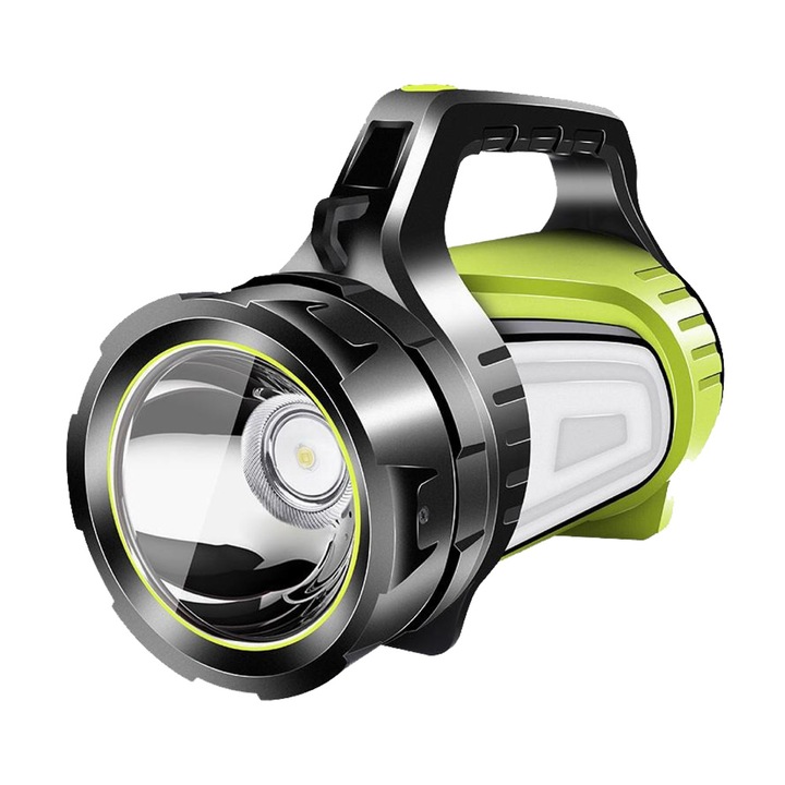 LED фенер Xiuwoo, ABS, USB зареждане, Водоустойчивост, 2000 Lm, 6000 mAh, 21x10x14.5 см, Черен/Зелен
