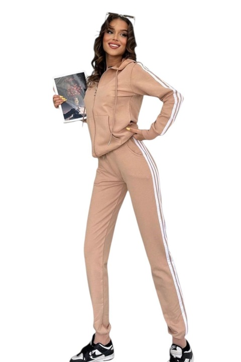Trening dama, cu dungi, sport, doua piese, Bej/Crem