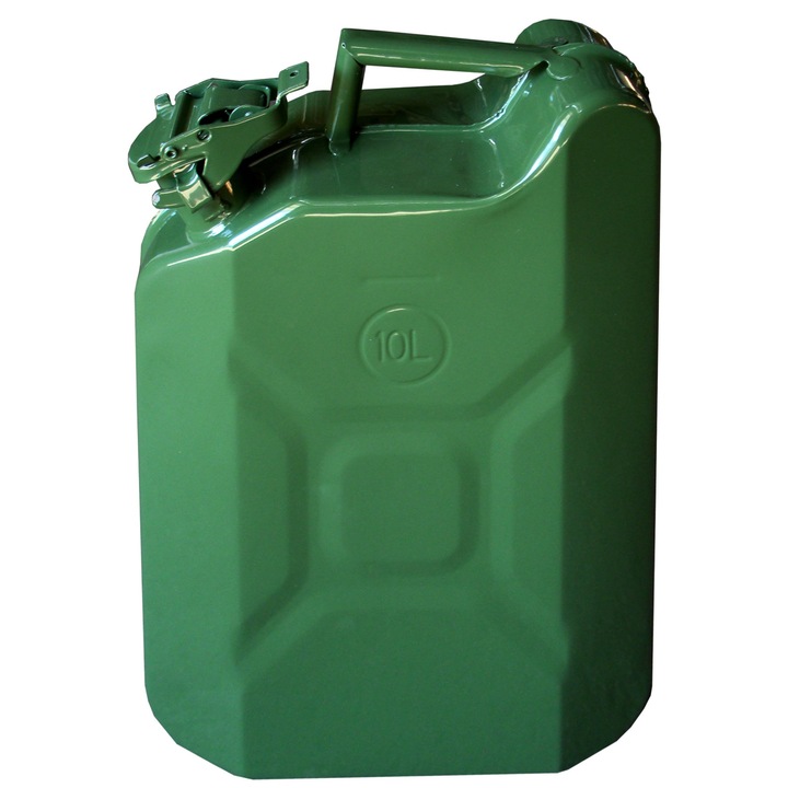 Canistra metalica DacEnergy, pentru combustibil, capac de inchidere cu garnitura din cauciuc, 10 l, verde