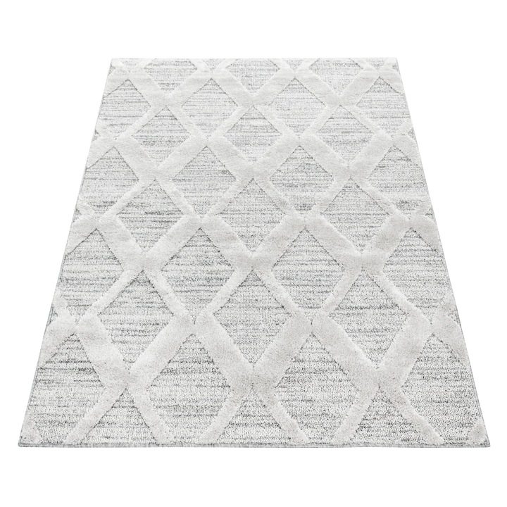 Covor, Ayyildiz, La Casa 3D, 60 x 110 cm, Modelul Romboid, Fir De 10 mm, 2150 g/m2, Certyfikat Oeko Tex Standrd 100, Compatibil Cu Incalzirea Prin Pardoseala, Dreptunghi, Living, Covor Modern, Crem