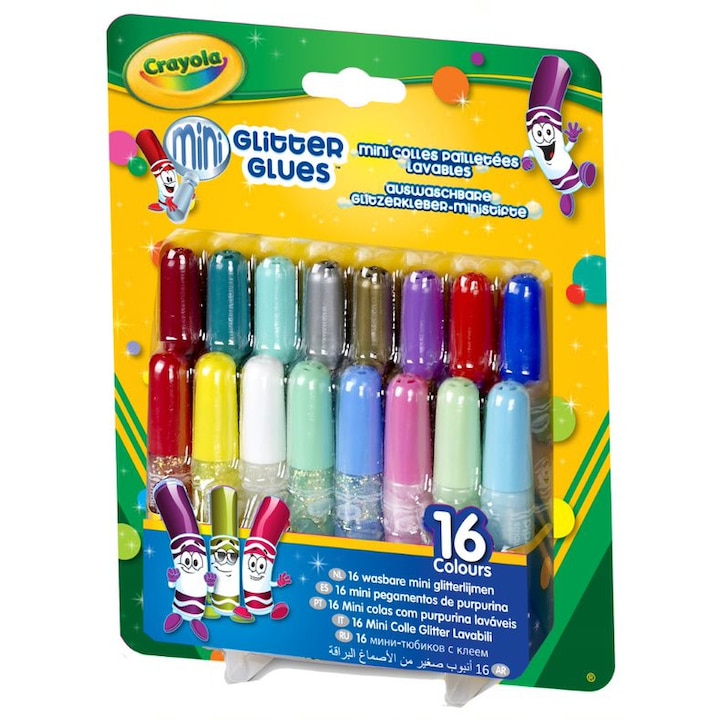 Set lipici, Crayola, Mini glitter, cu sclipici, multicolor, 16 buc/set