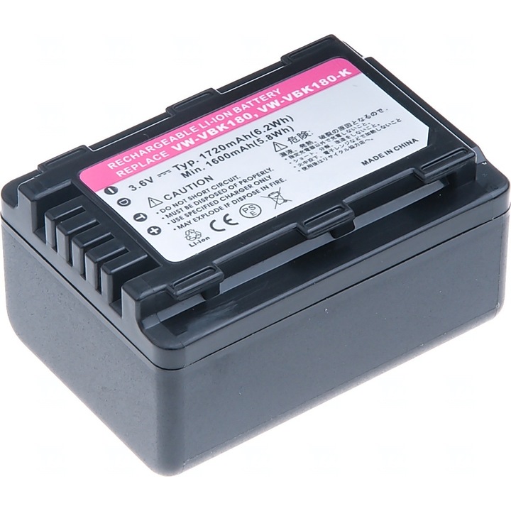 Baterie T6 Power compatibil cu Panasonic VW-VBK180, 1720mAh, 6,2Wh, negru