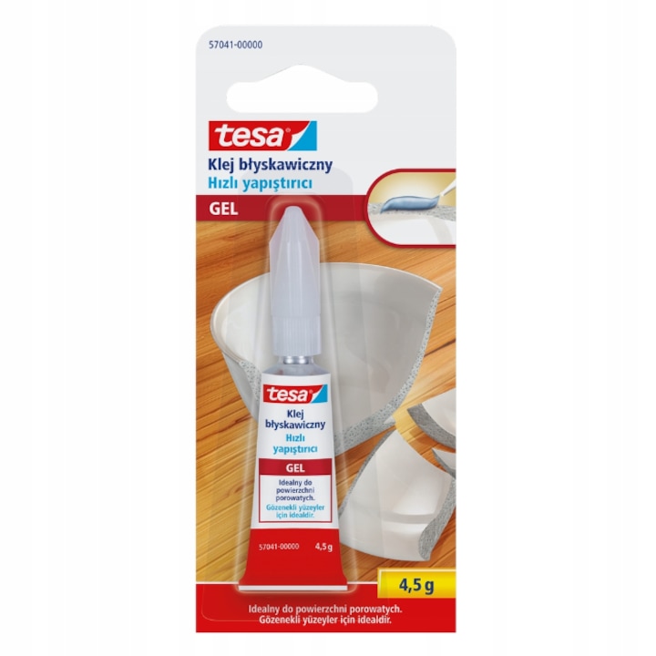 Szuperragasztó Tesa, gél, gumi / porcelán / műanyag / fa, 4,5 g, átlátszó