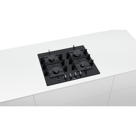 Plita incorporabila Bosch PPP6A6B80, gas, 4 arzatoare, Sticla neagra