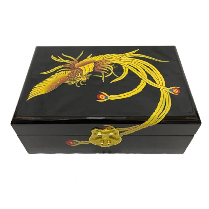 Caseta de bijuterii negru cu desen, 20.5x14x7 cm, 788 g