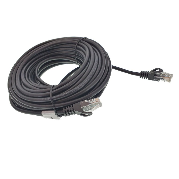 Удължителен кабел за интернет и захранваща мрежа, щепсел 2 x RJ45 AWG 26, 100MHz, кат. 5e, 15m, черен, TCL-BBL4446