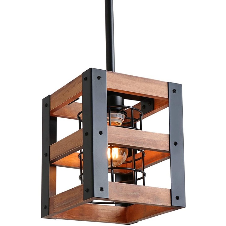 Pendul Cojom Dana, lemn maro cu metal negru, cu un bec E27