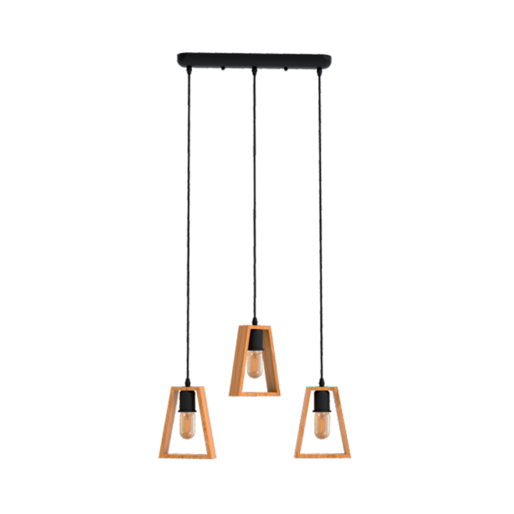 Lustra Cojom Trapez 3nnl, tömör fa, bükk, 3 izzós E27 foglalattal, fekete és natúr színű