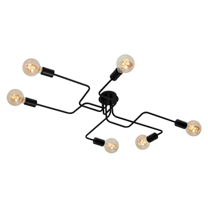 Lustra Briloner Leuchen Vintage Design, 6 socluri E27, brate ajustabile, max.60W, 96x80x19cm, Negru