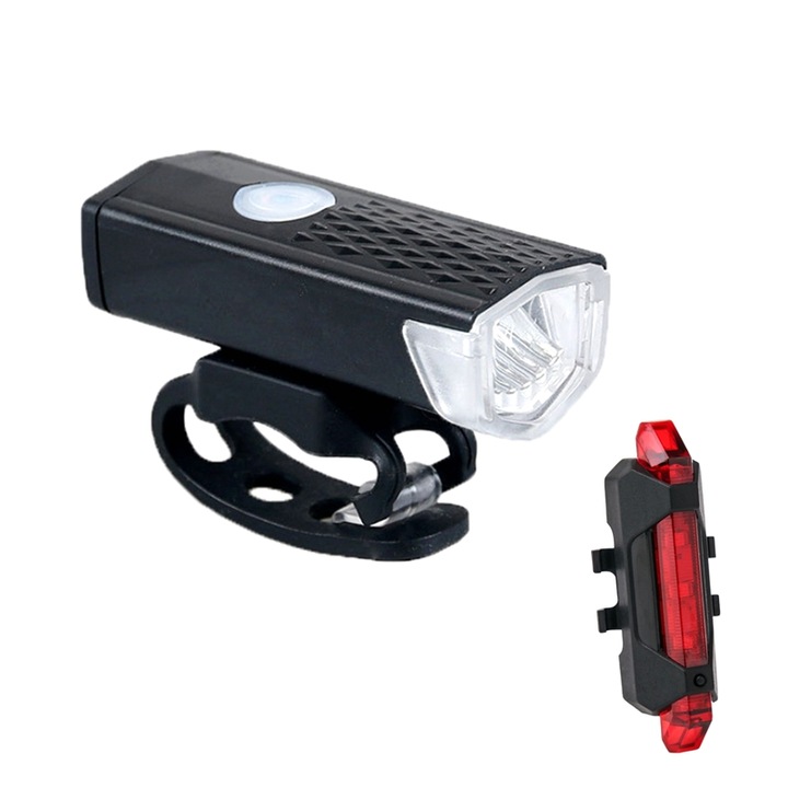 Set Lanterna LED Bicicleta / Trotineta, Far si Stop, 3 Functii Lumina, Acumulatori Reincarcabili