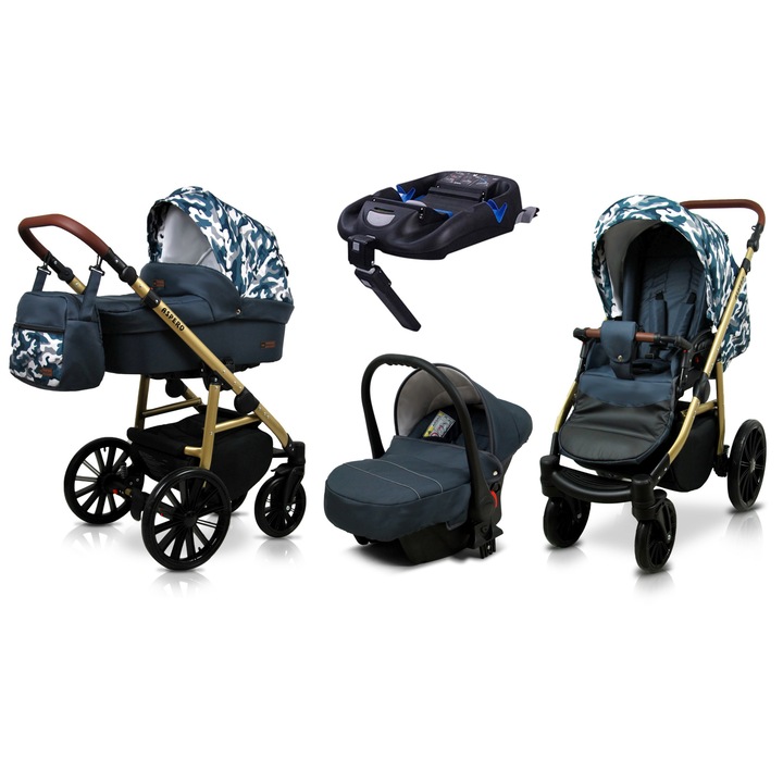Carucior de Copii BabyLux ASPERO, 4in1, Adanc Reversibil, Scaun Autofaza, Cadru Aluminiu, Isofix, Culoare Grey Moro