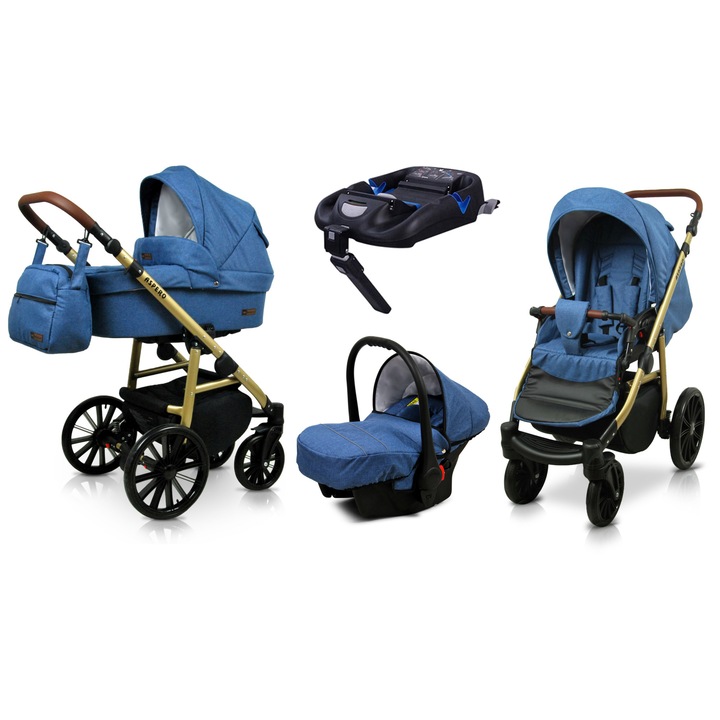 Carucior de Copii BabyLux ASPERO, 4in1, Adanc Reversibil, Scaun Autofaza, Cadru Aluminiu, Isofix, Culoare Blue Flex