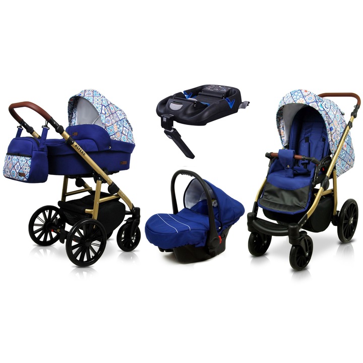 Carucior de Copii BabyLux ASPERO, 4in1, Adanc Reversibil, Scaun Autofaza, Cadru Aluminiu, Isofix, Culoare Portuguese Tilese