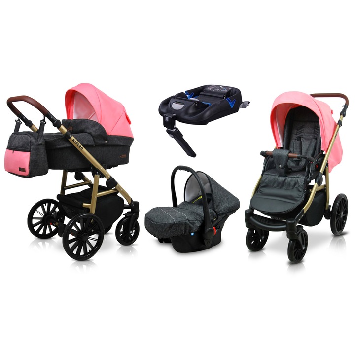 Carucior de Copii BabyLux ASPERO, 4in1, Adanc Reversibil, Scaun Autofaza, Cadru Aluminiu, Isofix, Culoare Black Coral