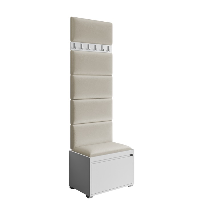 Mobilier pentru hol Konkor 60 + 6x Panou tapitat pag 60x30, MIRJAN24, alb / bej