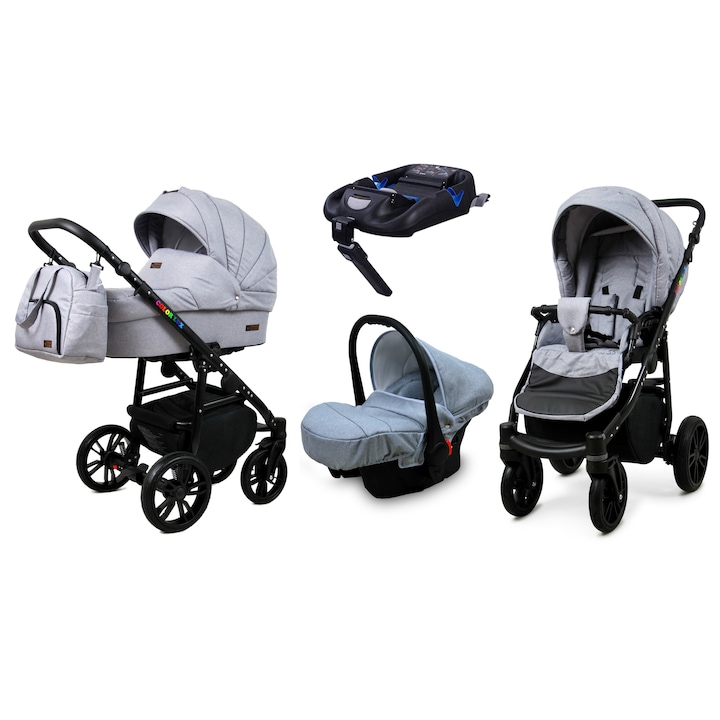 Carucior 4 in 1 Colorlux, BabyLux, Aluminiu/Bumbac, 9/10/15 kg, Argintiu