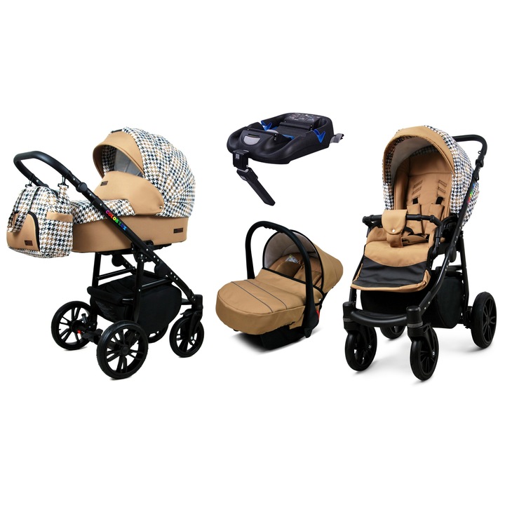 Carucior 4 in 1 Colorlux, BabyLux, Aluminiu/Bumbac, 9/10/15 kg, Multicolor