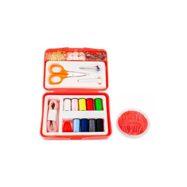 Stiches mini varrókészlet, 112 tartozék, hordozható, önbefűző tűk, 12x8 cm, piros, Doty
