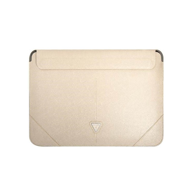 Husa Premium Guess Sleeve Saffiano Triangle Logo, Compatibila Cu Laptop / Macbook 16 Inch, Crem - 39936