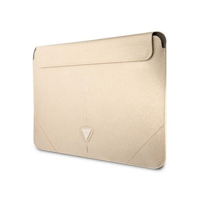 Husa Premium Guess Sleeve Saffiano Triangle Logo, Compatibila Cu Laptop / Macbook 16 Inch, Crem - 39936