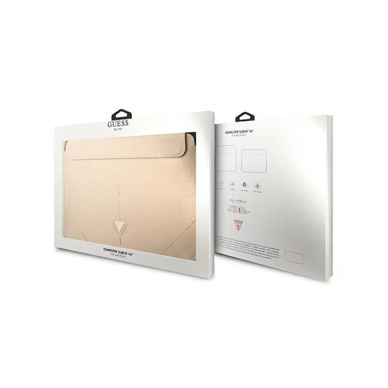 Husa Premium Guess Sleeve Saffiano Triangle Logo, Compatibila Cu Laptop / Macbook 16 Inch, Crem - 39936