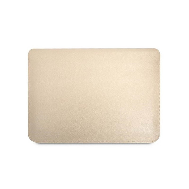 Husa Premium Guess Sleeve Saffiano Triangle Logo, Compatibila Cu Laptop / Macbook 16 Inch, Crem - 39936