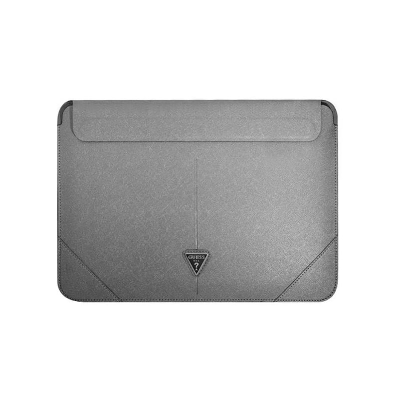 Husa Premium Guess Sleeve Saffiano Triangle Logo, Compatibila Cu Laptop / Macbook 16 Inch, Silver - 39899