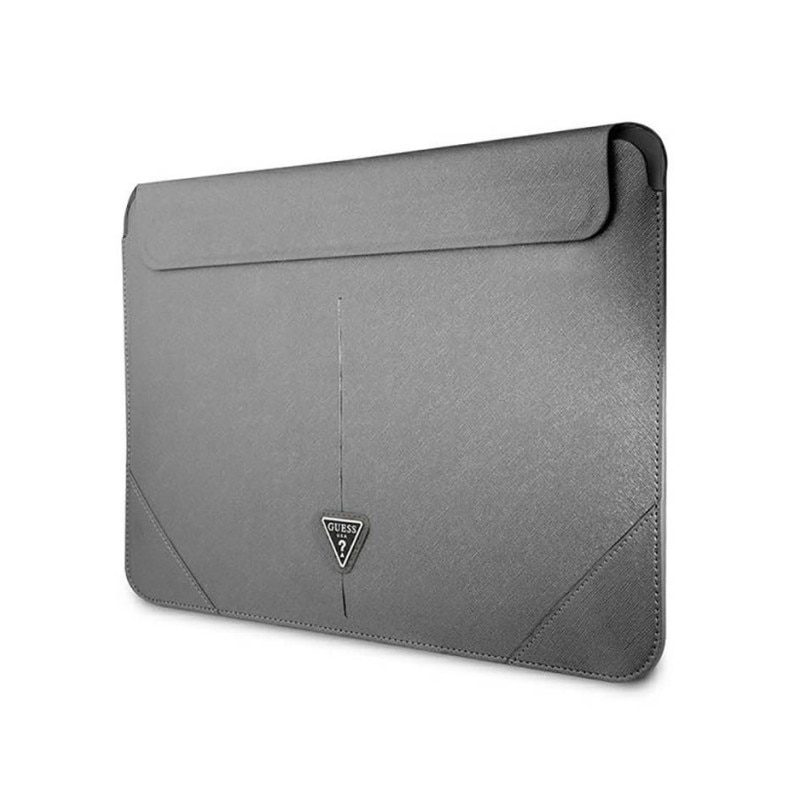 Husa Premium Guess Sleeve Saffiano Triangle Logo, Compatibila Cu Laptop / Macbook 16 Inch, Silver - 39899