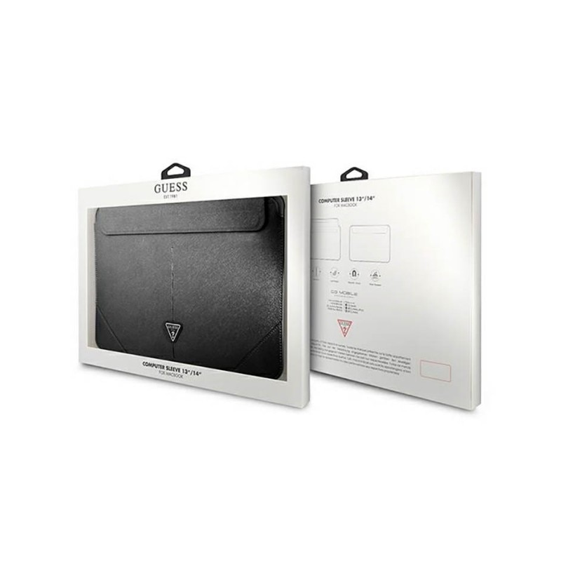 Husa Premium Guess Sleeve Saffiano Triangle Logo, Compatibila Cu Laptop / Macbook Pro / Air 13 Inch, Negru - 39868