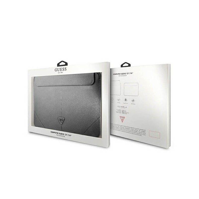 Husa Guess Saffiano Triangle Logo compatibila cu laptop 14 inch Silver
