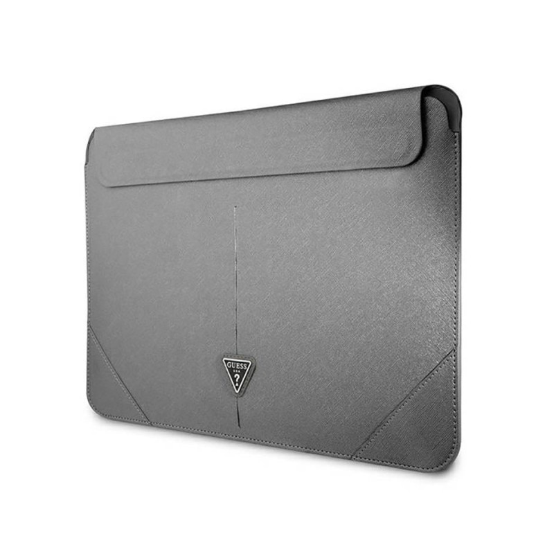 Husa Guess Saffiano Triangle Logo compatibila cu laptop 14 inch Silver