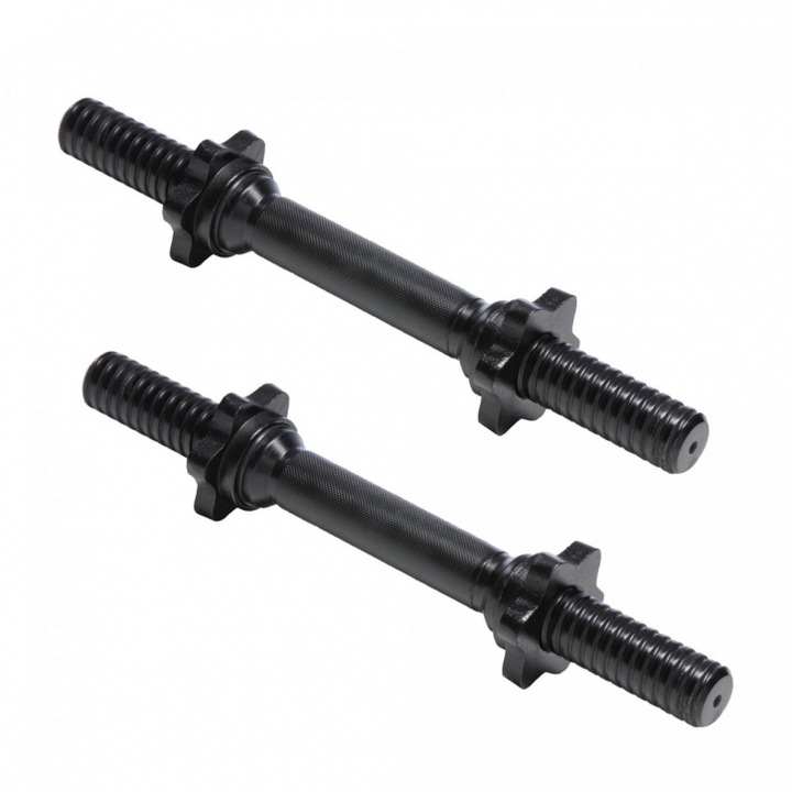 Set 2 bare de gantere, Gorilla Sports, 35cm, diametrul de 30mm, 4 cleme de siguranta incluse, Negru