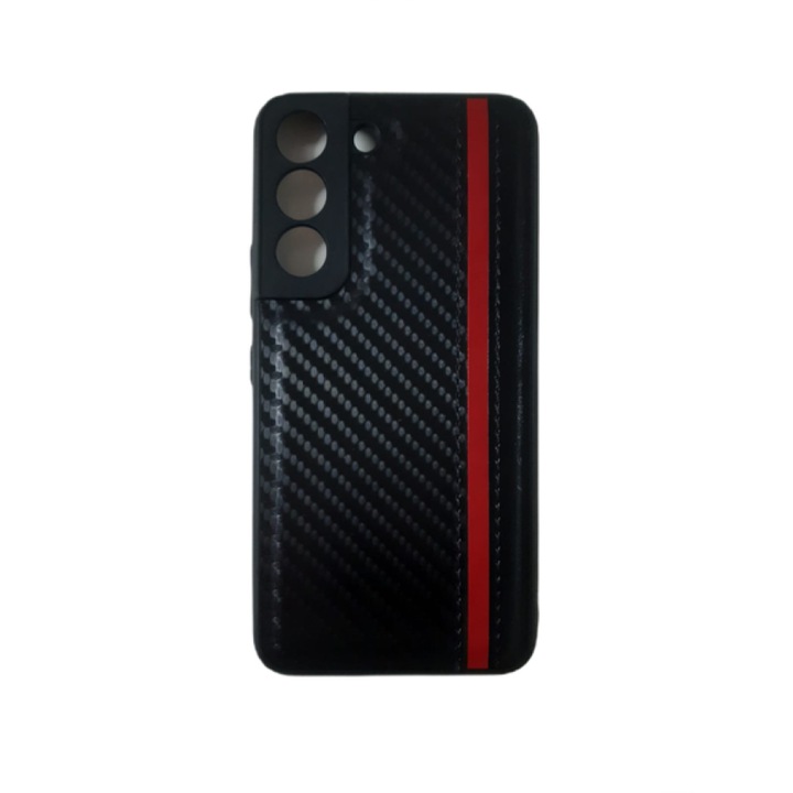 Калъф съвместим с Samsung Galaxy S22 5G, полугъвкав карбонов, Черно-червен