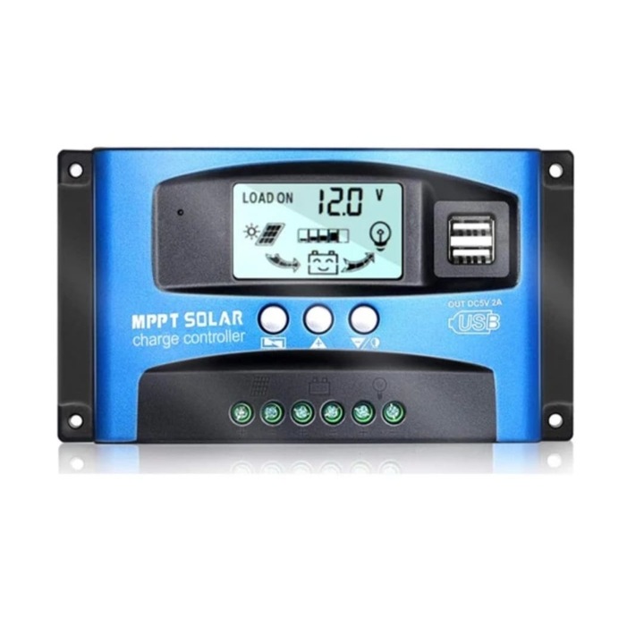 Соларен контролер за зареждане PowMr MPPT/PWM, 12V/24V, 40A, Двоен USB, LCD дисплей