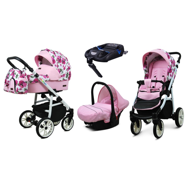 Количка BabyLux, Colorlux, Алуминий/Памук, 4в1, 9/10/15 кг, Розов/Бял