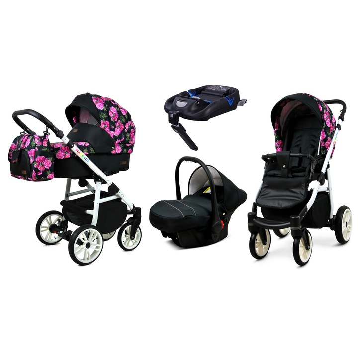 Количка BabyLux, Colorlux, 4в1, Алуминий / Памук, 9/10/15 кг, Черен / Розов