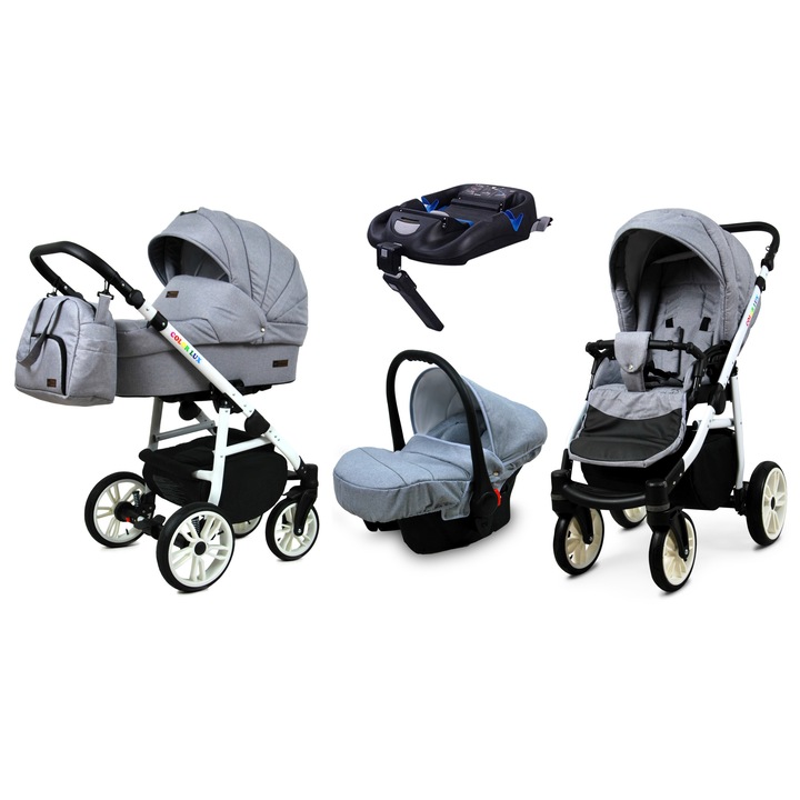 Carucior 4 in 1 Colorlux, BabyLux, Aluminiu/Bumbac, 9/10/15 kg, Argintiu