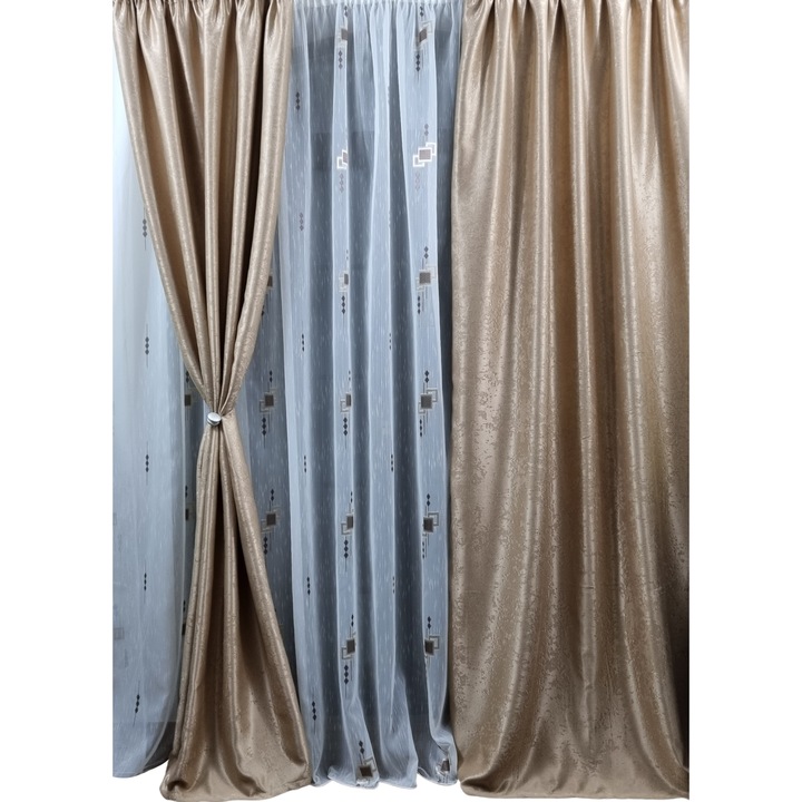 Комплект от 2 черни драперии Mastel, 2x140x260см бежово с перде 350x260см кремав модел M5 изработени с режанс