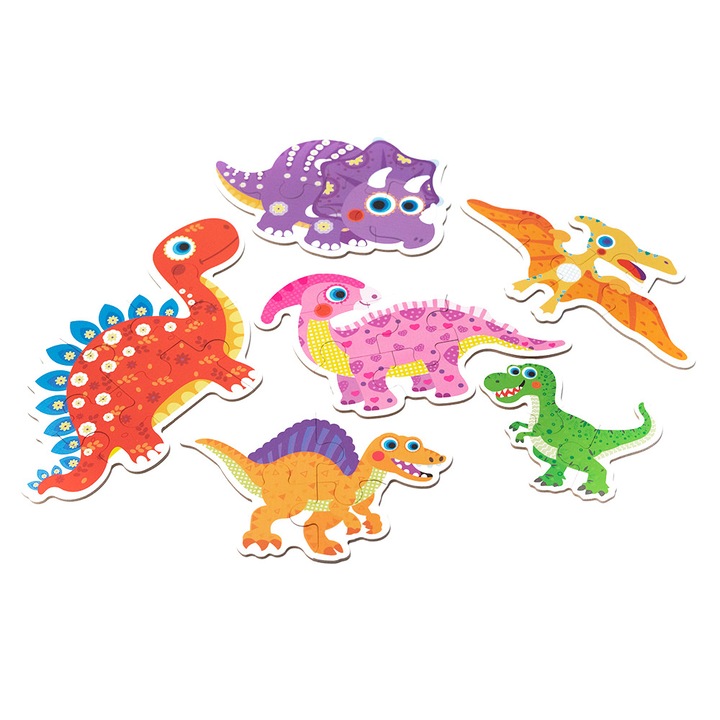 Fa puzzle dobozban - dinoszauruszok 102-61-1-D 6 db