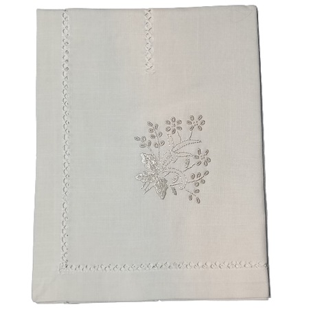 Fata de masa din in, 12 persoane, cusuta manual, crem,150x260
