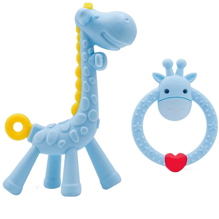 2 db rágóka játék készlet, YHJ, szilikon, BPA mentes, zsiráf modell, 3 hónapos+, kék