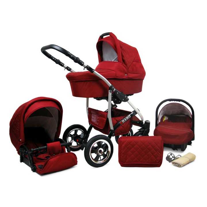 3 az 1-ben Qbaro babakocsi, BabyLux, alumínium / pamut, 9/10/15 kg, piros