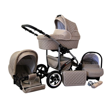 Carucior 3 in 1 Qbaro, BabyLux, Aluminiu/Bumbac, 9/10/15 kg, Kaki - eMAG.ro